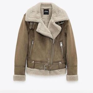 Zara Faux Shearling Moto Jacket - Size M